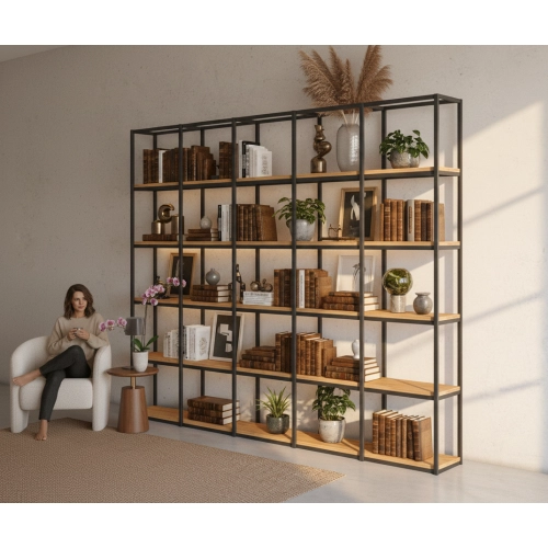 REGAŁ NA KSIĄŻKI METALOWY DREWNO LITE DĄB JESION OLCHA  RNK-194